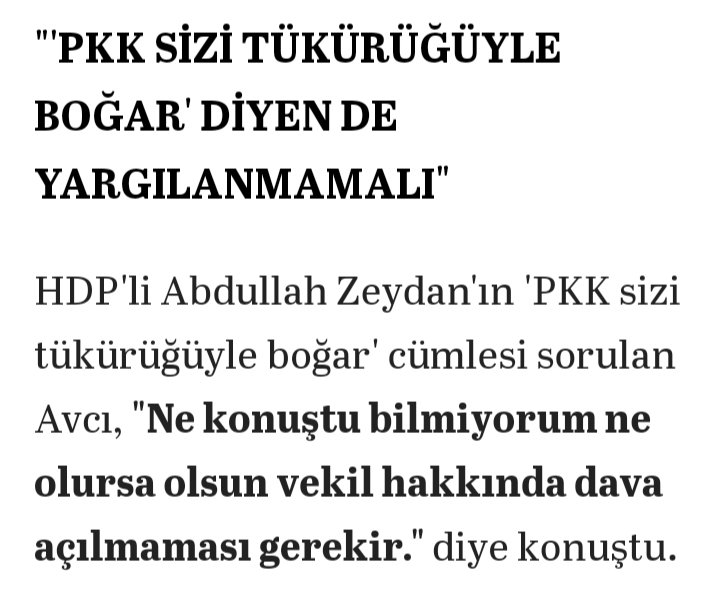 'PKK sizi tükürüğüyle boğar'cümlesine "Ne olursa olsun vekil hakkında dava açılmaması gerekir."diyen Hanefi Avcı,Kaftancıoğlu'nu Halide Edip 'e benzeten Sabri Uzun.Birisi eski EGM istihbarat daire başkanı diğeri de yardımcısı.

Türkiye sahiden bugünlere iyi gelmiş...