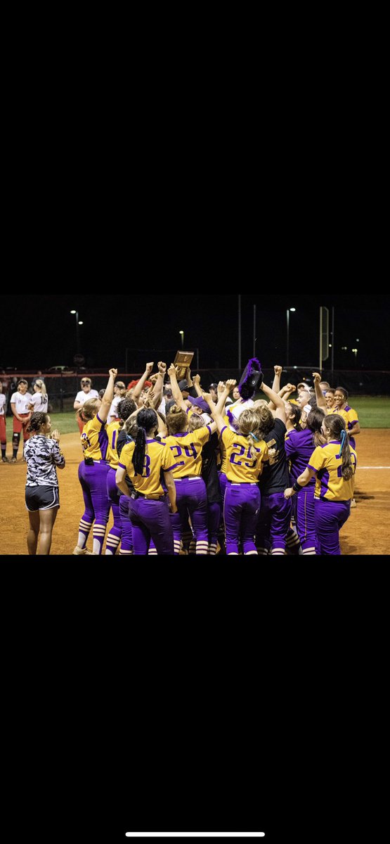 SMYRNASOFTBALL's tweet photo. What a time!!!!   So proud of our girls, our crowd, our student section, @Smyrna_Baseball @iPurpleDynasty.   Without everyone’s support we would not be the 2022 District 8AAAA tournament champions.   Still work to do!!! Keep grinding!!! #onlyoneSHS #Team42 https://t.co/zbBuVM5Hte