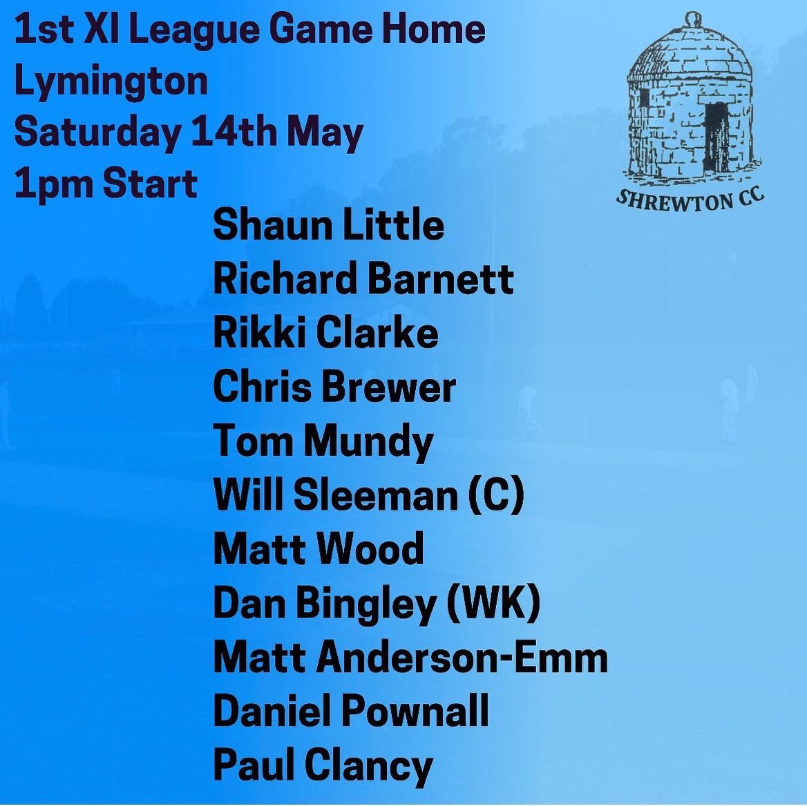 ShrewtonCC's tweet photo. π¨ TEAM NEWS π¨
Tomorrow the 1st XI are at home to @LymoCC and the 2nd XI are away to @burley_cricket. Both games start at 1pm. Go well lads #weareshrewton https://t.co/qKuU2THyPe
