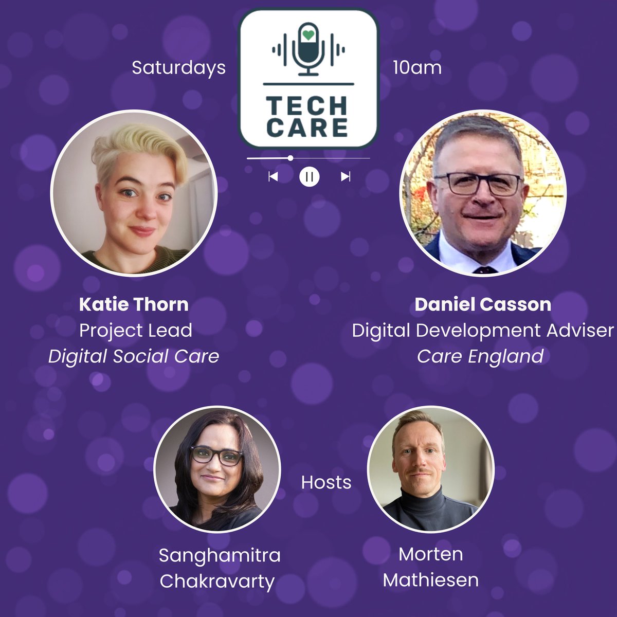 Almost can’t believe it. It’s tomorrow. ☀️ Sangha and I are launching our <a href="/care_innovators/">Social Care Innovators 💚💙</a> digital podcast called #TechCare Join us alongside the Dynamic Duo <a href="/bowlercass/">Daniel Casson</a> &amp; <a href="/KatieMThorn/">Katie Thorn</a> 😊