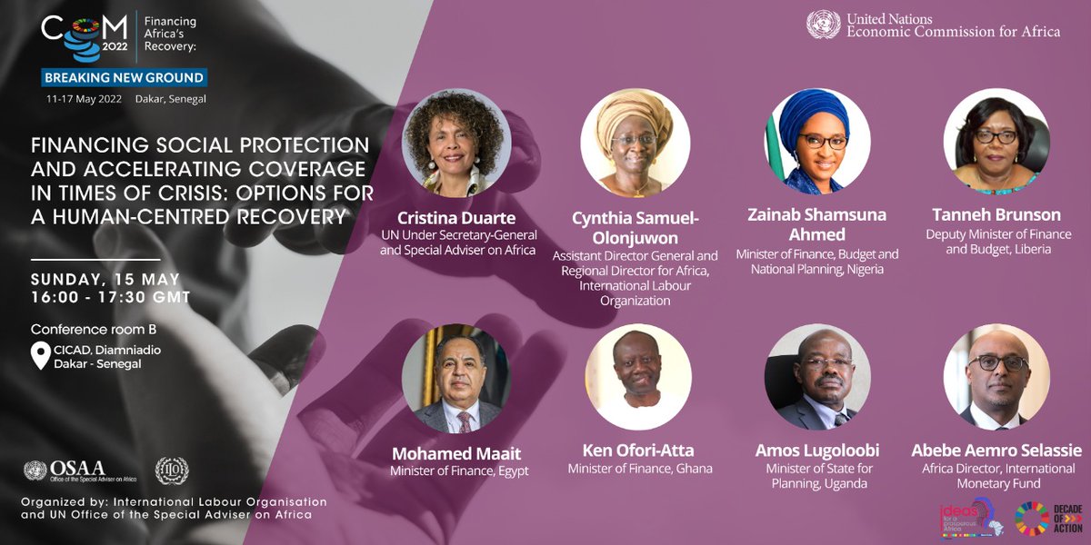 .@ILOAfrica and @UNOSAA1 will host a timely discussion during #CoM2022 to explore financing options for Africa's social protection given the current fiscal constraints and the unequal response to the crisis. ➡️15 May 2022 from 16:00 GMT Sign-up👉🏿bit.ly/3wkeQ9M