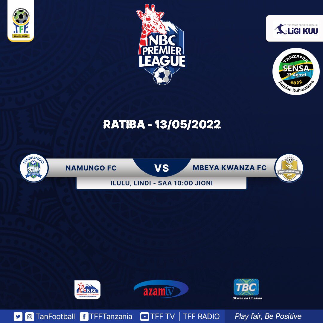 Tanfootball's tweet photo. Ratiba ya Ligi Kuu ya NBC leo Mei 13, 2022.
#NBCPLFixtures
@tplboard @Tanfootball @NBCTanzania @azamtvtz @TBConlineTZ https://t.co/RlxUfxoPOR