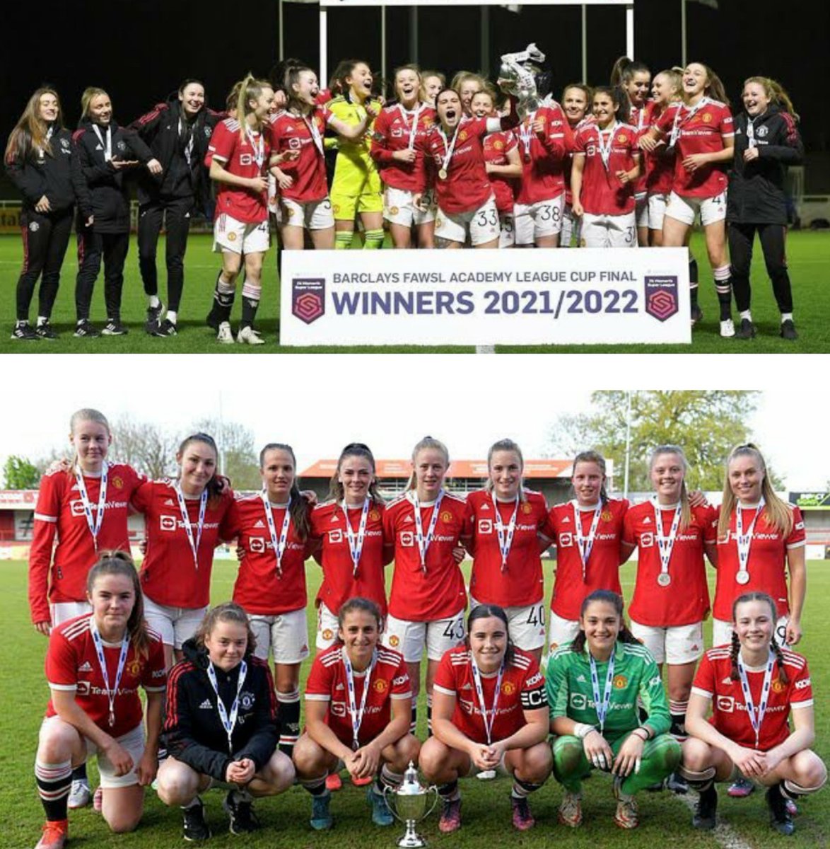 Reminder for all those saying Manchester United finally won a trophy this year when our U-18 boys won the FA Cup: 
Our U-21 women's team won the League &amp; the FA cup.

The girls team play for the same badge. It's not a competition, but put some respect on their names too ♥️