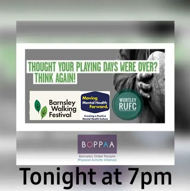 Did you know its its Barnsley Walking Festival this month? Why not try something new and join us at Wortley RUFC for some walking rugby. Every Friday @ 7pm down at Finkl St. 

All ages and abilities welcome. No rugby experience needed. 

@BarnsleyMoving 
#WhatsYourMove #BOPPAA