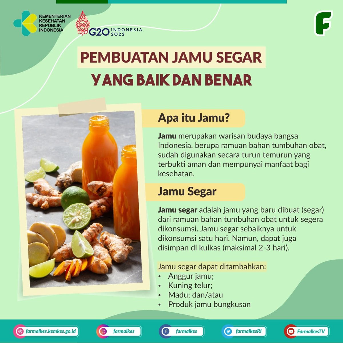 farmalkesRI's tweet photo. Hai Sobat Sehat,
Jamu adalah minuman asli Indonesia yang punya banyak manfaat untuk tubuh kita.
Salam Sehat!
#KemenkesRI #FarmalkesRI #BudeJamu #JamuDiabetes #JamuTradisional #JamuAlami #JamuSehat #JamuNafsuMakan
#JamuEnak #JamuHomeMade #SayaPilihSehat
#SehatDimulaiDariSaya https://t.co/U2HgMaEX2Q