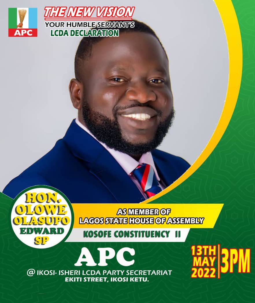 HonOloweolasupo's tweet image. Hello people of Ikosi-Isheri,
Kindly come out and support your own at APC ikosi - Isheri LCDA party secretariat. By 3pm today your Humble servant will be declaring on Ekiti street, ikosi Ketu . Support the movement, together let’s make this constituency great. #SP2023 #Vision2023