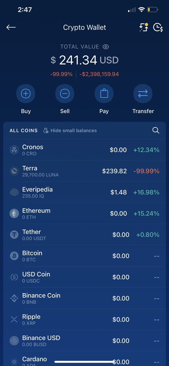 ernestodoteth's tweet photo. Who one has to explain this why does it say -2.4 million ? #Lunacrash @cryptocom #crypto or just maybe it’s a visual bug I’m curious I’ve never been some what part of a crash before https://t.co/rFTVCo6bJ4
