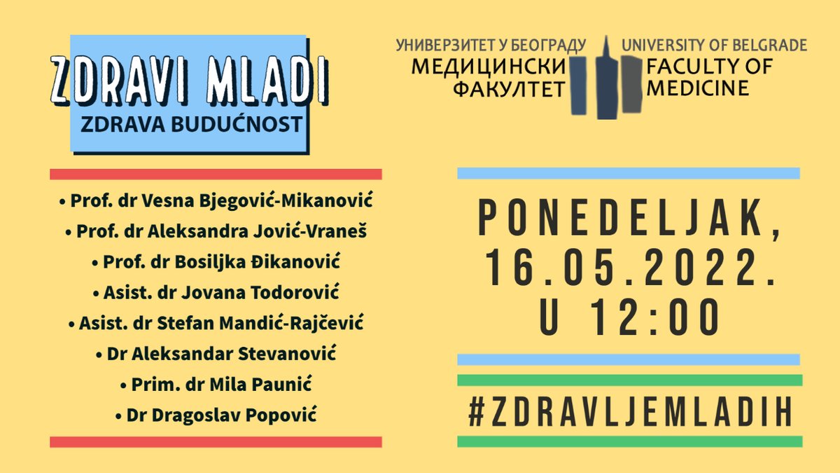 Belgrade_SPH's tweet photo. Sa zadovoljstvom se uključujemo u obeležavanje Evropske nedelje javnog zdravlja! 
Naš događaj "Zdravi mladi - zdrava budućnost" ispratite preko Youtube kanala u ponedeljak, 16.05. u 12:00! #zdravljemladih 
https://t.co/8NKePTVQyv https://t.co/TSurl244VX