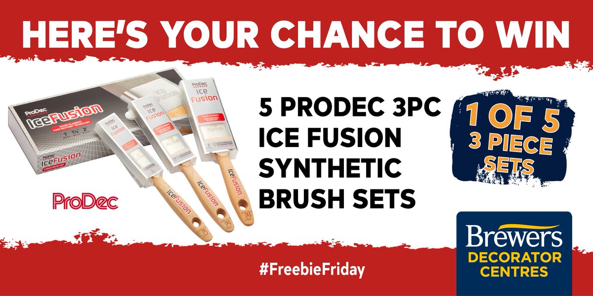 In the mood for a #Competition? Win 1 of 5 Prodec Ice Fusion Syntehtic Brush Sets!  For your chance to #WIN like, RT and follow @brewerspaints &amp; <a href="/ProDecProducts/">ProDec Products</a> Competition closes at 12pm 20/05/22 #FreebieFriday