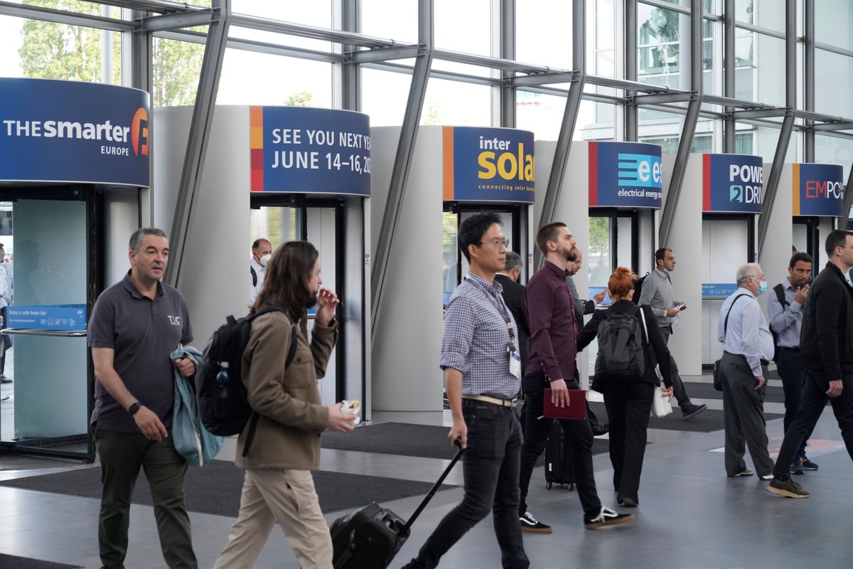 TheSmarterE's tweet photo. You can be sure: The third and last day of Intersolar Europe 2022 will inspire you again! We welcome our guests to the world’s leading exhibition for the solar industry. ☀️ Join us one last time – to an impressive exhibition final! #Intersolar https://t.co/OxM9sRW96V