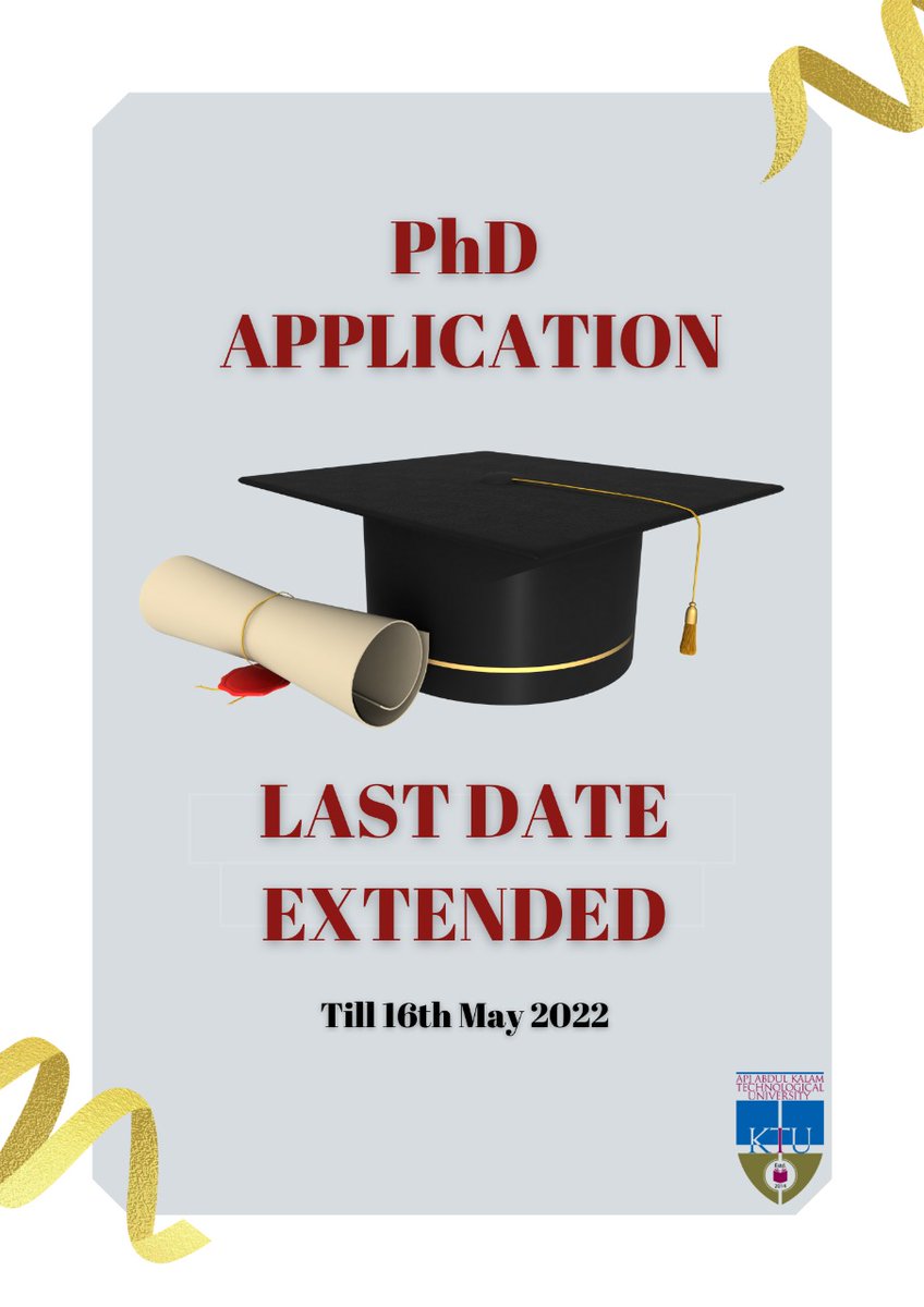 apjaktuofficial's tweet photo. PhD application last date extended to May 16, 2022.
#ktuphd
#phdapplication https://t.co/8gBTuup2so