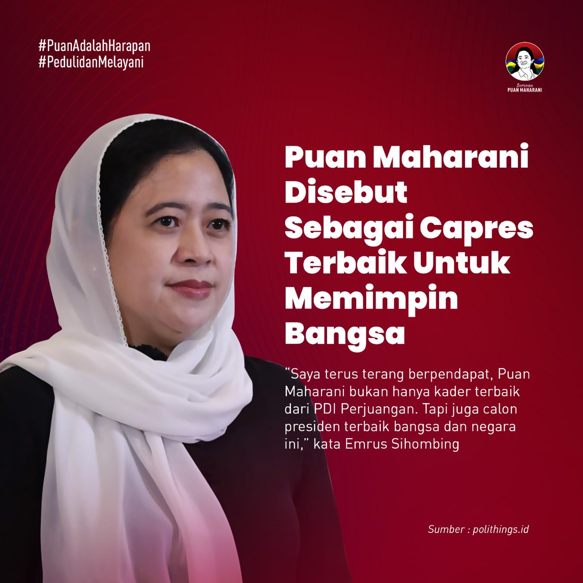 Veyza11's tweet photo. Puan Maharani disebut sebagai capres terbaik untuk memimpin bangsa
Maju Bersama Puan https://t.co/MitzrvExhP