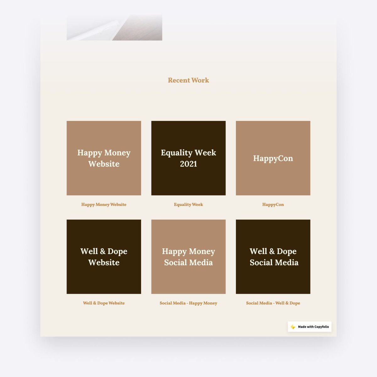 copyfolioapp's tweet photo. We’re back with another #madewithCopyfolio copywriter portfolio for some inspiration ✨ Skyelar used Copyfolio’s “Letterpress” template and created a page with kind of a coffee theme going on ☕️ https://t.co/6bn9RiQG7W