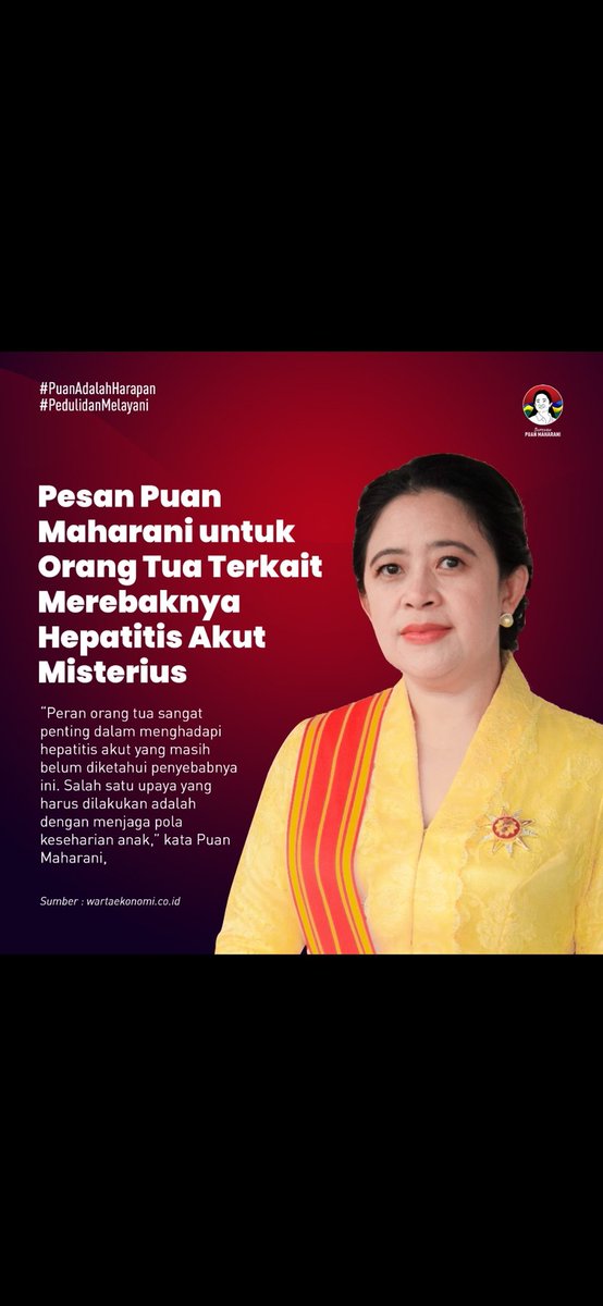 zonabaper's tweet photo. harus tetap waspada ya bund, terkait merebak nya hepatitis akut misterius semoga anak² kita bisa terhindar dari segala penyakit, aamiin Maju Bersama Puan https://t.co/UTglwcK24D