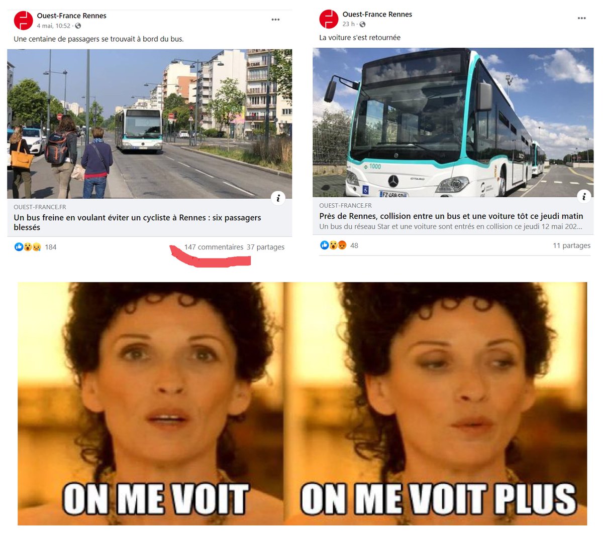 Velotaf_rennes's tweet photo. La stigmatisation des cyclistes en un exemple :
- 147 commentaires sur le post facebook "Bus VS Vélo", dont une grande partie pour fustiger les cyclistes
- 0 commentaire sur le post facebook "Bus VS Voiture" https://t.co/GA2oBHVhUH