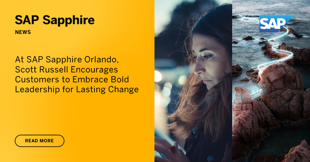 CynQuah's tweet photo. For @SAP Executive Board Member @ScottROfficial, customers are the start of the show. From the #SAPSapphireOrlando keynote stage, he encouraged them to embrace bold leadership for lasting change. Learn more. https://t.co/OAqBAGI4Bq https://t.co/MvzNNXFEoH