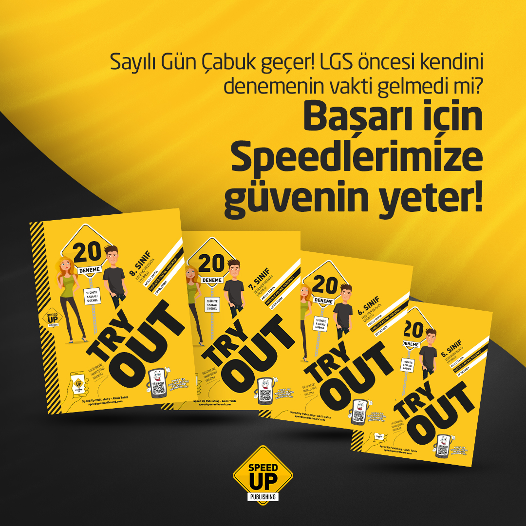 Sayılı Gün Çabuk geçer! LGS öncesi kendini denemenin vakti gelmedi mi? Başarı için Speedlerimize güvenin yeter!✔️10 Ünite✔️ 5 Sıralı✔️ 5 Genel toplam 20 deneme✔️ Yeni müfredata uyumlu✔️Akıllı tahta✔️İngilizce Kelime Yarışması✔️Optik Form✔️Yeni Sisteme Göre Tamamı Çözümlü Sorular