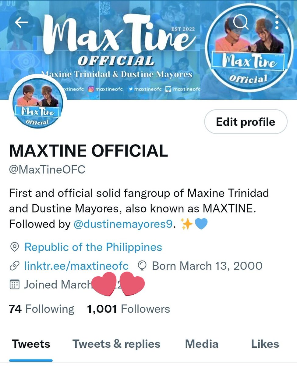 MaxTineOFC's tweet photo. We just reached a thousand, Dolphins! 😭💙 Saktong-sakto sa 2nd month natin. Maraming salamat sa patuloy na pagsuporta at pagmamahal! 💙

#MaxTine
#MaxineTrinidad | #DustineMayores
@maxinetrinidad_ | @dustinemayores9 https://t.co/xGOcJ0HCmU