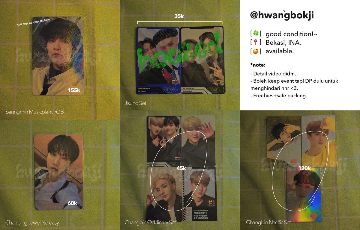 hwangbokji's tweet photo. ‼️ HELP RT ‼️🙏

[ wts wtt stray kids photocard pc ]

📍 Bekasi, INA 
🍊 Available 
✨ Good condi
💌 @hwangbokji 

t. stray kids photocard pc nacific oddinary jewel no easy pob musicplant muplant changbin hyunjin seungmin jisung in ayen https://t.co/86qGCLw4ek