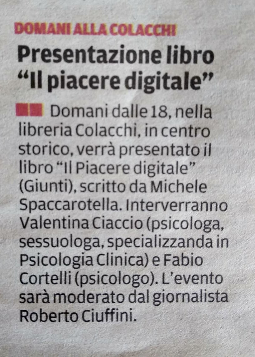 IISS_Roma's tweet photo. Grazie al giornale @Il_Centro 
Ci vediamo domani alle 18 alla Libreria Colacchi #laquila @ValeCiaccio https://t.co/ml1ftypmBn