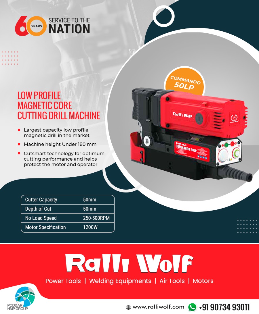 Ralli Wolf Commando 50LP - Low profile Magnetic Core Cutting Drill Machine with  Cutsmart Technology used for optimum cutting performance and helps protect the motor & operator. 
For more information visit: https://t.co/9vQGbXh5x1
#magenticcoredrill #drillingmachine #commando50lp https://t.co/jyPthcx74C