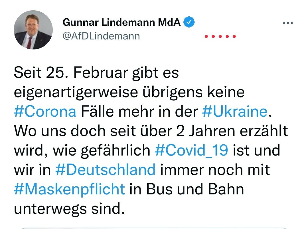 rick_sonnens's tweet photo. Die #Ukraine hat wohl etwas anderes zu tun, als sich um #Corons zu kümmern, aber Sie als #Putin Versteher sind wohl auf beide Augen blind.
#noafd #fckafd #NazisRaus #gegenrechts #afdirrenhaus #MutZuLuegen https://t.co/T6xcvnQSfu