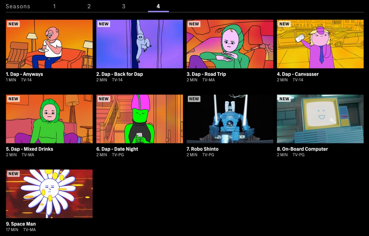 swimpedia's tweet photo. If you haven't already, make sure to check out this fourth curated selection of Adult Swim Smalls, as it was just added to @hbomax today!

This includes all six episodes of "DAP" by @samuel_lanier, as well as a compilation of "SPACE MAN" by @dan_britt! https://t.co/tZiuzJeYY5