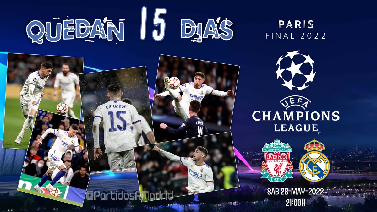 PartidosRMadrid's tweet photo. ⏳ QUEDAN 1⃣5⃣ DÍAS⌛️
#APorLa14 #HalaMadrid #FinalParis https://t.co/Dk8ynzQH0s