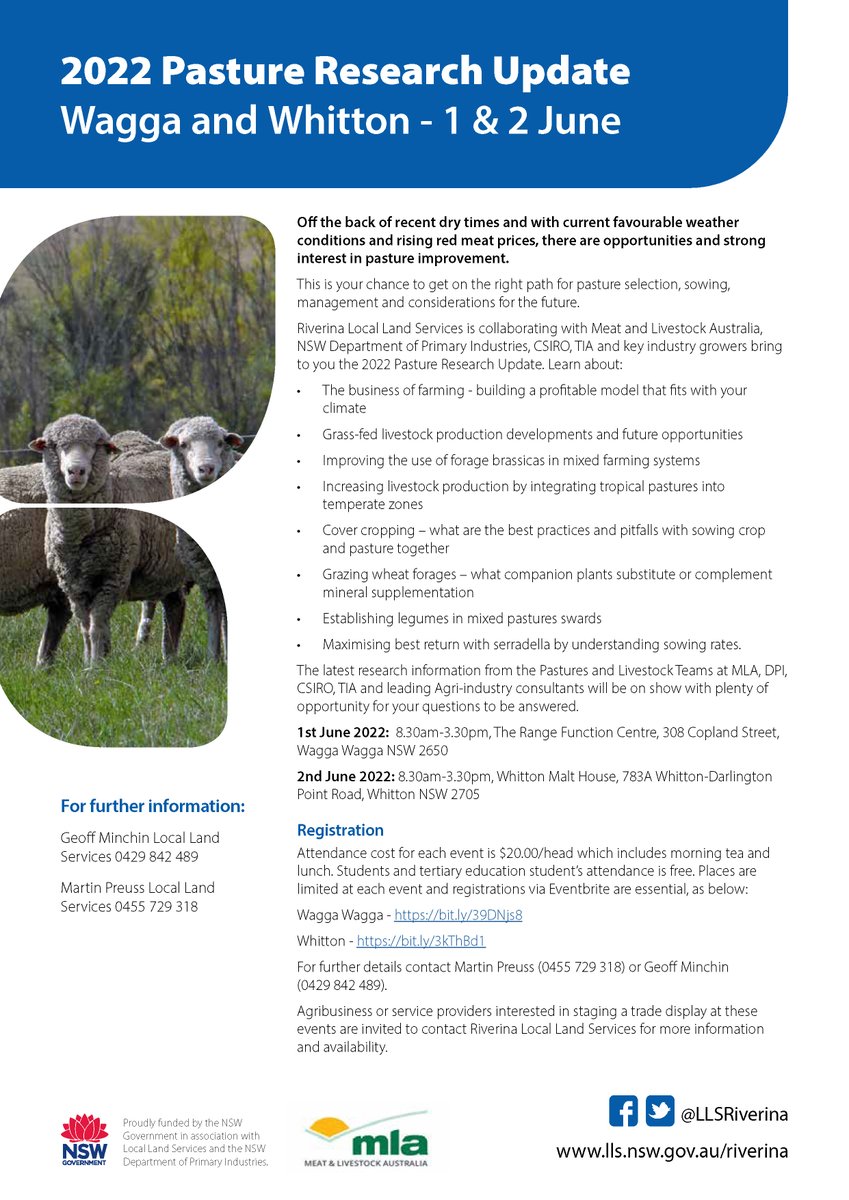 LLSRiverina's tweet photo. Save the date (and your spot) for the Pasture Research Update events in #Whitton and #Wagga!🧑‍🌾👩‍🌾🌾🌾🌾 Our team is working with @meatlivestock @nswdpi and range of others to bring you the latest science and practical advice. https://t.co/EjP3uUjQah