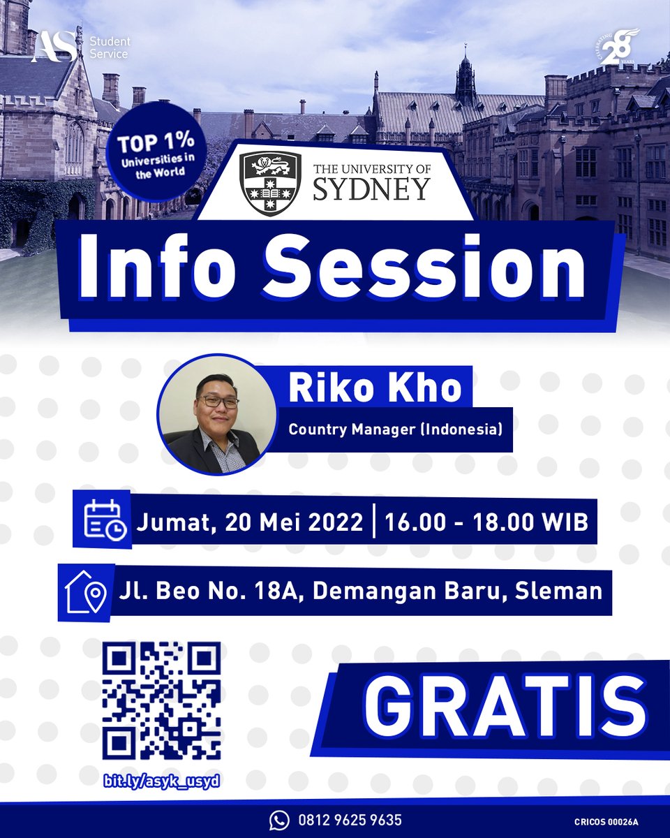Info_AS_Student's tweet photo. Sudah tau ya kalau USYD ini memiliki peringkat #1 untuk graduate employability di Australia, 4 di dunia! Uni impian siapa nih🙋🏻‍♀️🙋🏻‍♂️ Jangan lupa ikutan acaranya ya, karena km bisa jg nih konsultasi rencana mendaftar lpdp😉 soo, daftar disini bestie https://t.co/uiayQdeJCb https://t.co/4mLn4G69b2