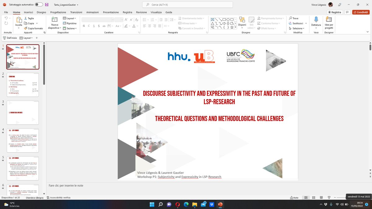 VinceLiegeois's tweet photo. The first presentation of our workshop on #Subjectivity and #Expressivity in domain-specific #discourse (with @lgautier21) @unitartu will take place at 11.00 CET (12.00 Estonian Time). Subject: #Subjectivity and #Expressivity in #LSP-studies. https://t.co/1c6nYonYVT
