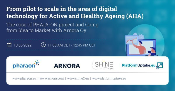 PlatformUptake's tweet photo. Join us today (May 13th - 11:00 CET): From pilot to scale in digital technology for active &amp; healthy ageing. https://t.co/ElctweTp4p @PharaonProject @ArnoraCom https://t.co/Z6OSSv3oGI discuss integration of digital services &amp; tools for independent living. https://t.co/pSLGb6UUW7 https://t.co/SaxoK1upzk
