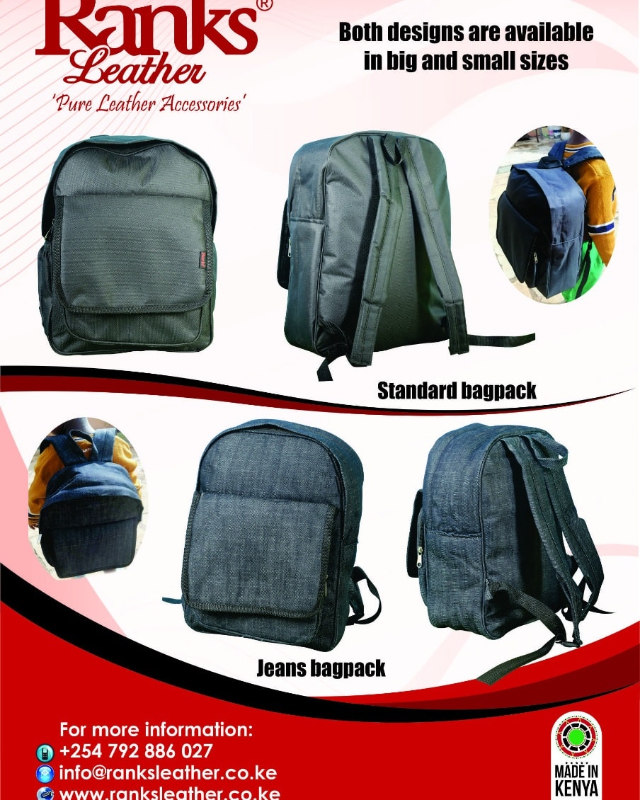 Ranksleather's tweet photo. Grab a Ranks Leather Backpack  for your day to day use
▪Material > jeans &amp; Standard
▪Sizes > big &amp; small
▪Clouser > Zip
▪laptop space✅
▪Outer pocket✅
▪Front pocket✅
▪side pocket ✅
Contact 0792886027 to place your order
.
.
 #schoolbags #bagpacks #backpacks https://t.co/1wsOIVxtsP
