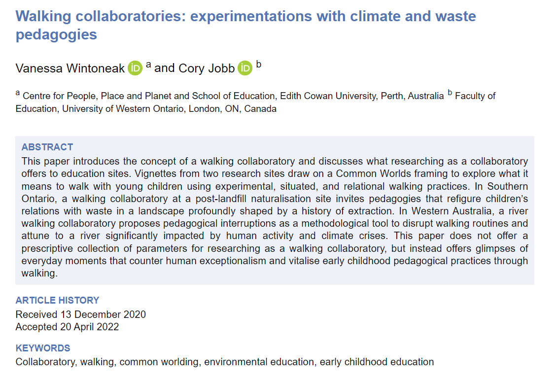 ChildrensGeogs's tweet photo. New paper
@vwintoneak and @coryjobb explore the potential of walking collaboratories
#commonworld #environmentaleducation #climate #waste
https://t.co/B3eEtQguWy https://t.co/66yXHiQ5IC
