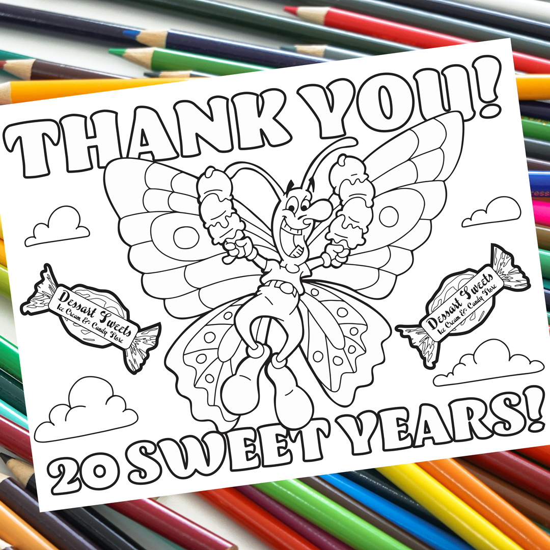 Head over to @dessartsweets and grab a copy of the colouring page I put together for their 20th anniversary! Colour'em up &amp; hand'em in before Cathedral Village Arts Fest week and they'll hang them in the store! Can't wait to see what you all do with this!