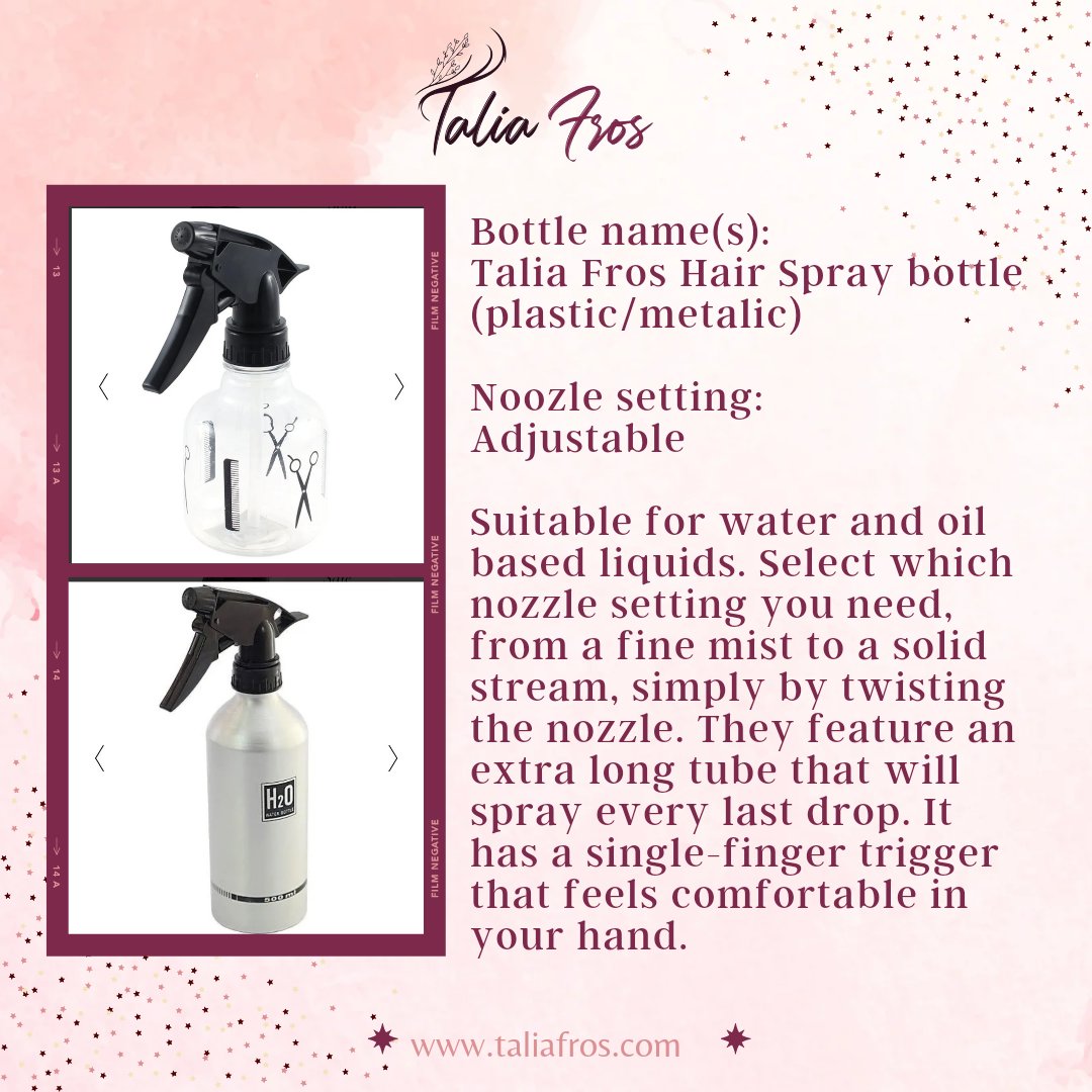 Don't know what kind of bottle to get? Here are a few details on the ones we have in stock. Order yours today and keep your hair refreshed and healthy. #TaliaFros #WaterBottle #HairCare