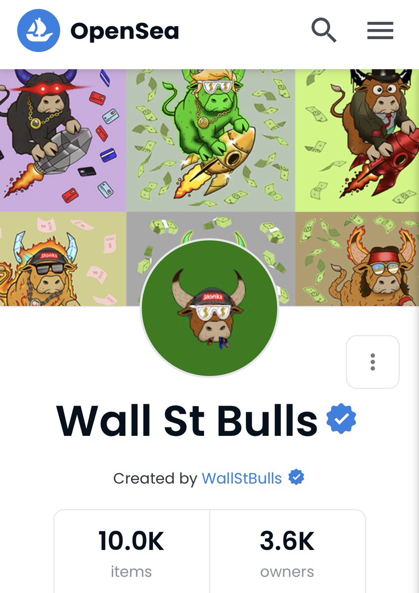 wallstbullsNFT's tweet photo. Thank you for the verification @opensea - better late than never 😅 https://t.co/AXva5JAG5t