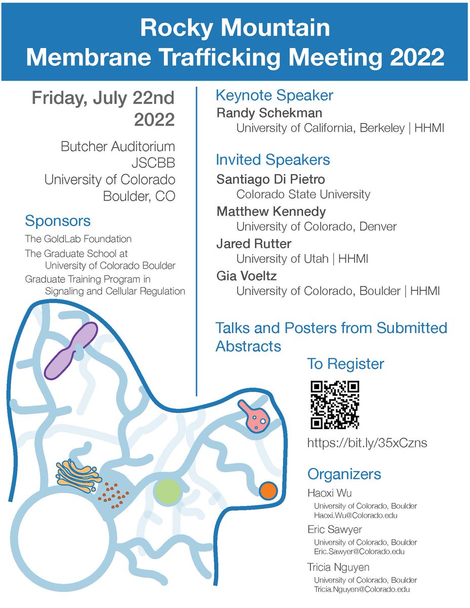 The Rocky Mountain Membrane Trafficking Meeting is happening!! Come and hangout with us on July 22nd 2022 to enjoy great talks from this excellent lineup of speakers! Registration: bit.ly/35xCzns. Website: bit.ly/2FR2ewQ Pleast RT to spread the word!