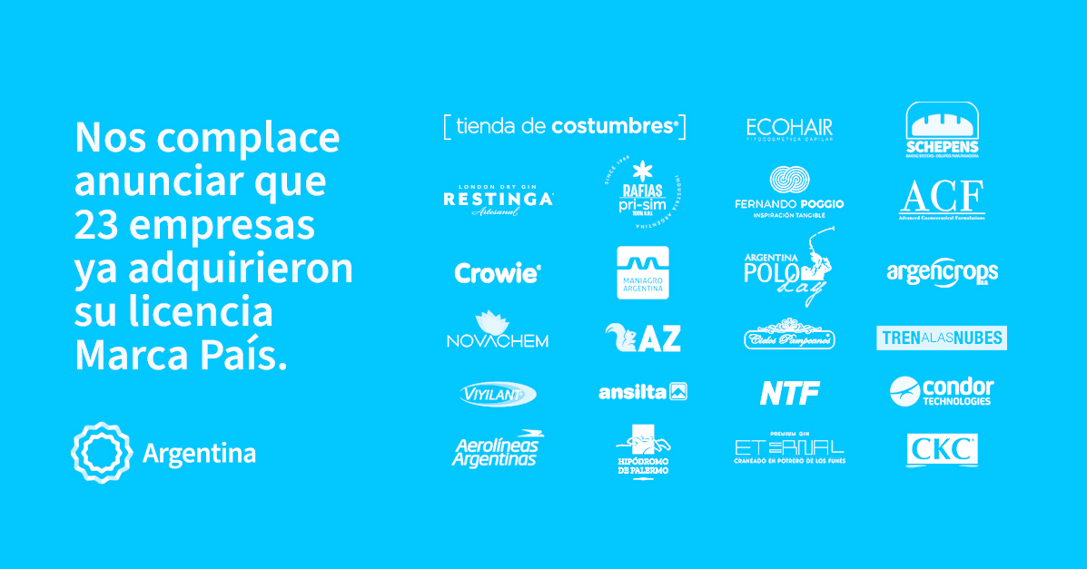 Nos complace anunciar que 23 empresas y 5 instituciones ya adquirieron su Licencia Marca País. 🇦🇷🙌👏👏
Tus productos y servicios también pueden llevar la Marca País.
Obtené tu Licencia Marca País.
👉 lnkd.in/ddNuu2ay
