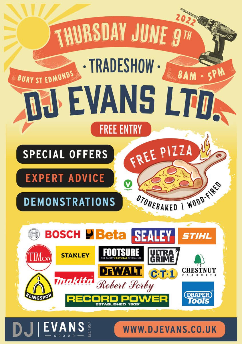 SAVE THE DATE - Our Summer Tradeshow is back on June 9th! ☀️Come and join us for a day filled with special offers, demonstrations, expert advice and FREE wood-fired pizza!🍕
djevans.co.uk/dj-evans-summe…