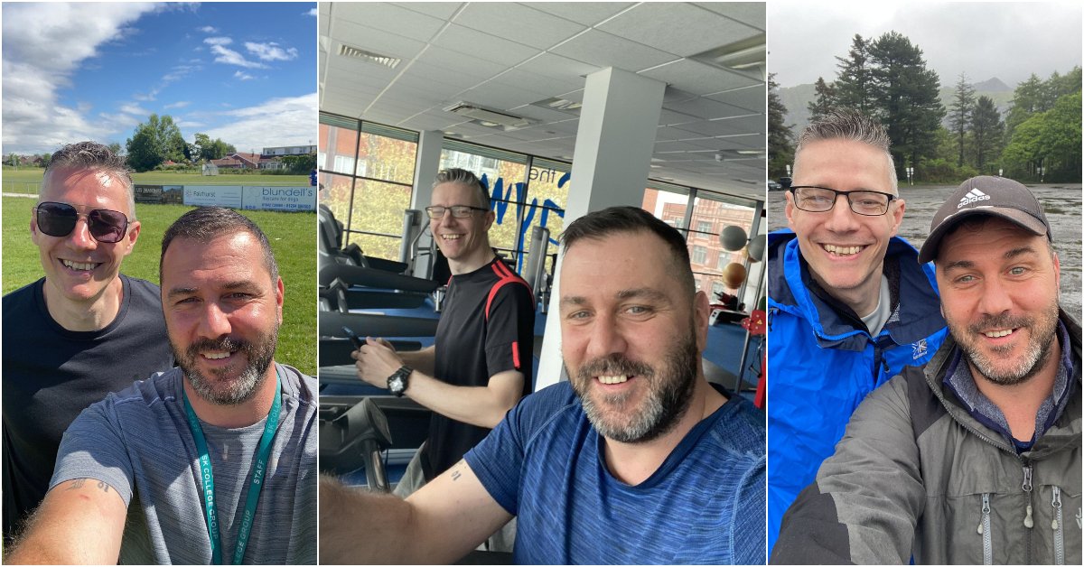 StHelensCollege's tweet photo. We are so proud of tutors Chris Mason and Kelvin Gardner who are taking on the Yorkshire Three Peaks Challenge to raise money for @bowelcanceruk, in memory of Chris’ brother Darren. 💛
So far, the team have raised over £2,700! #TeamDaz #BowelCancerUK 👇
https://t.co/uLdXq13A7k https://t.co/SuqpKhEXil