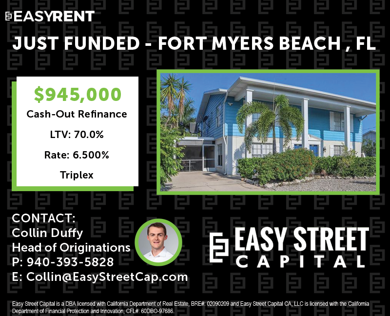 rob_s_simon's tweet photo. #JustFunded #FundingFriday
$945k cash-out refinance on a triplex short term rental in Fort Myers Beach, Florida.  Harnessing the power of multiple units for a smooth-running @Airbnb operations, our borrowers are set for long-running cash flow w/30-year fixed rate financing https://t.co/Z2cphqfjZZ