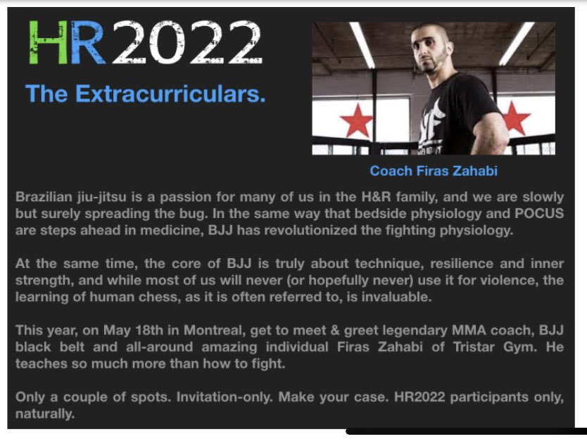 Now this is gonna be a lot of fun. #hr2019 participants got a lesson from @Aiemannzahabi , this year a lucky few will get to hang w @Firas_Zahabi ! #hr2022