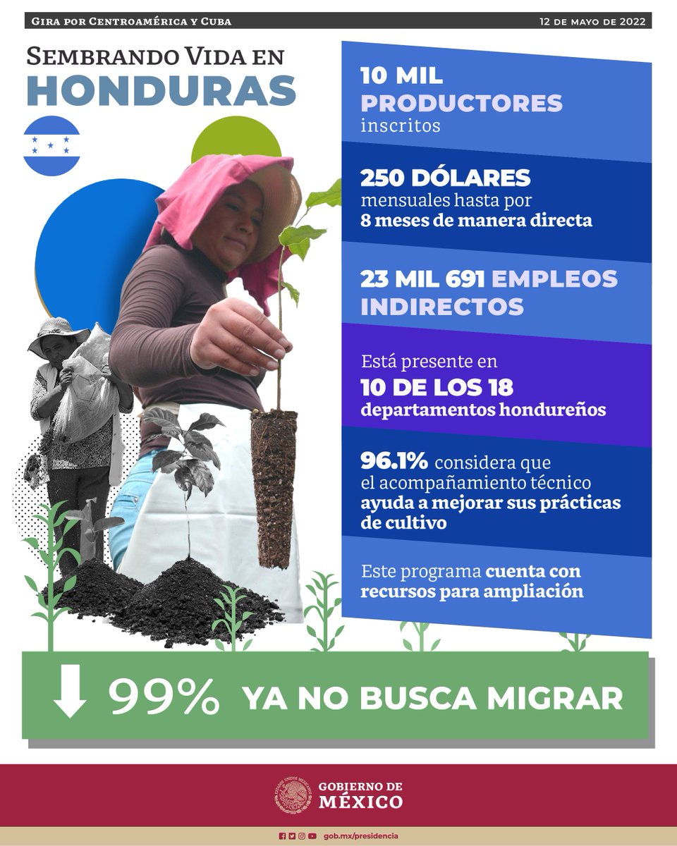 El programa #SembrandoVida se encuentra totalmente consolidado en #Honduras, donde se apoya a 10 mil productores en 10 de los 18 departamentos del país.

Este programa cuenta con recursos de ampliación.

<a href="/SembrandoMx/">Sembrando Vida</a>

#ProyectosPrioritarios