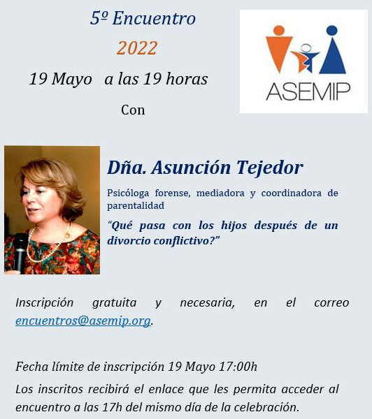 joseluissariego's tweet photo. 19 de mayo
¿Qué pasa con los hijos después de un divorcio conflictivo?
Encuentros de @ASEMIP 
Esta vez con @asuntejedor 
No te lo pierdas https://t.co/ddwNqzooyl