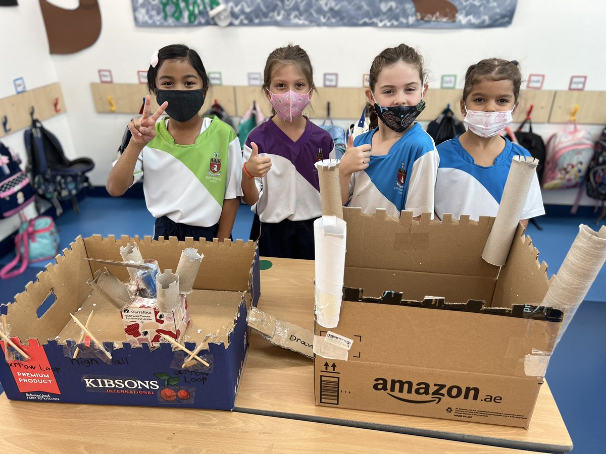 KCD_Year2's tweet photo. Junk modelling is so much fun! 
Check out these fantastic castle models Year 2 made including labels of their key features! 🏰 📦 @KentCollegeDXB https://t.co/txdK8H7rj8