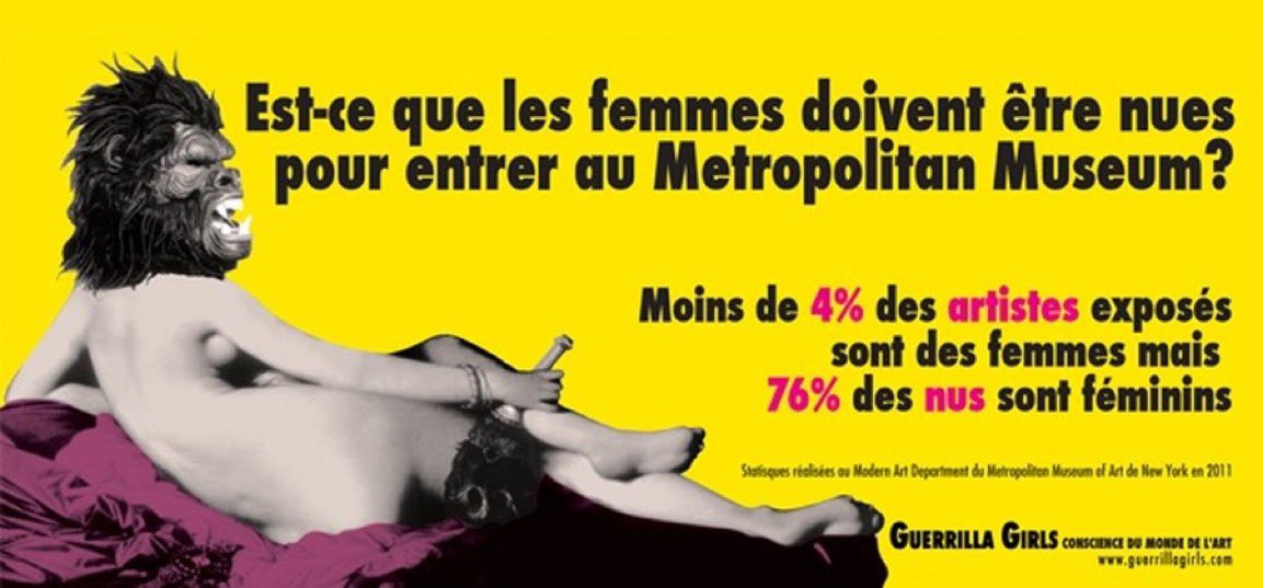 On doit cette affiche explicite aux « Guerrilla Girls » un groupe de plasticiennes féministes qui dénoncent le sexisme et le racisme dans les institutions artistiques. À voir l’exposition « Femmes en action » au musée Sainte-Croix de Poitiers @poitiersfr