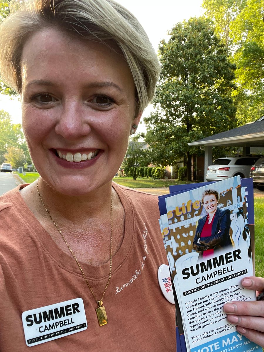 VoteSummerAR's tweet photo. It was nearly 100 DEGREES yesterday – but that won’t stop me from talking to voters the old fashion way: door to door. I love Pulaski County, and I cannot wait to represent you, your family, and our neighbors on the Quorum Court. #VoteSummer https://t.co/h7KP0d0ED5