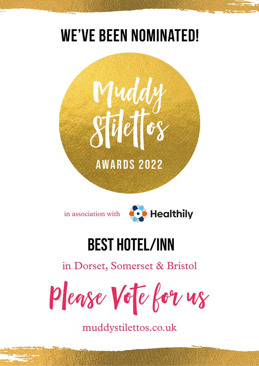 It’s that time of year again 👠 

We’ve been nominated by the wonderful readers of <a href="/muddystiletto/">muddyHQ</a> in the Best Destination Pub AND Best Hotel/Inn category in their 2022 awards ✨🏆 

We’d love it if you’d vote for us on the link below 💗 
dorsetsomerset.muddystilettos.co.uk/nominate/ 

<a href="/muddydorsetsom/">Sue - Muddy Dorset & Somerset</a>