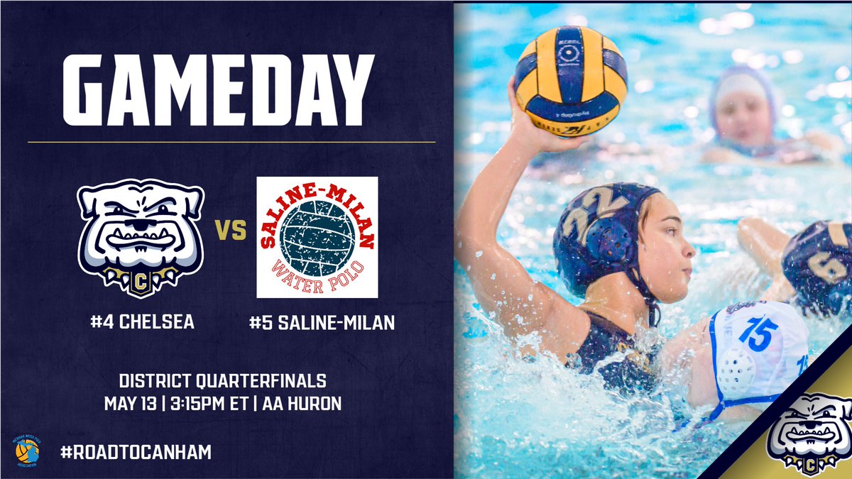 CHS_WaterPolo's tweet photo. 🎉GAMEDAY: Postseason edition!🎉

🆚: @HsSaline 
📍: Ann Arbor, MI 
🏟: Ann Arbor Huron HS
⌚️: 3:15pm
🏆: District 4 Quarterfinal

Show up, be LOUD, and cheer on our girls team with a trip to Regionals on the line. All comes down to today!

#roadtocanham #GoBulldogs 

🤽‍♀️💙💛🐾 https://t.co/vIsj6GcmGu